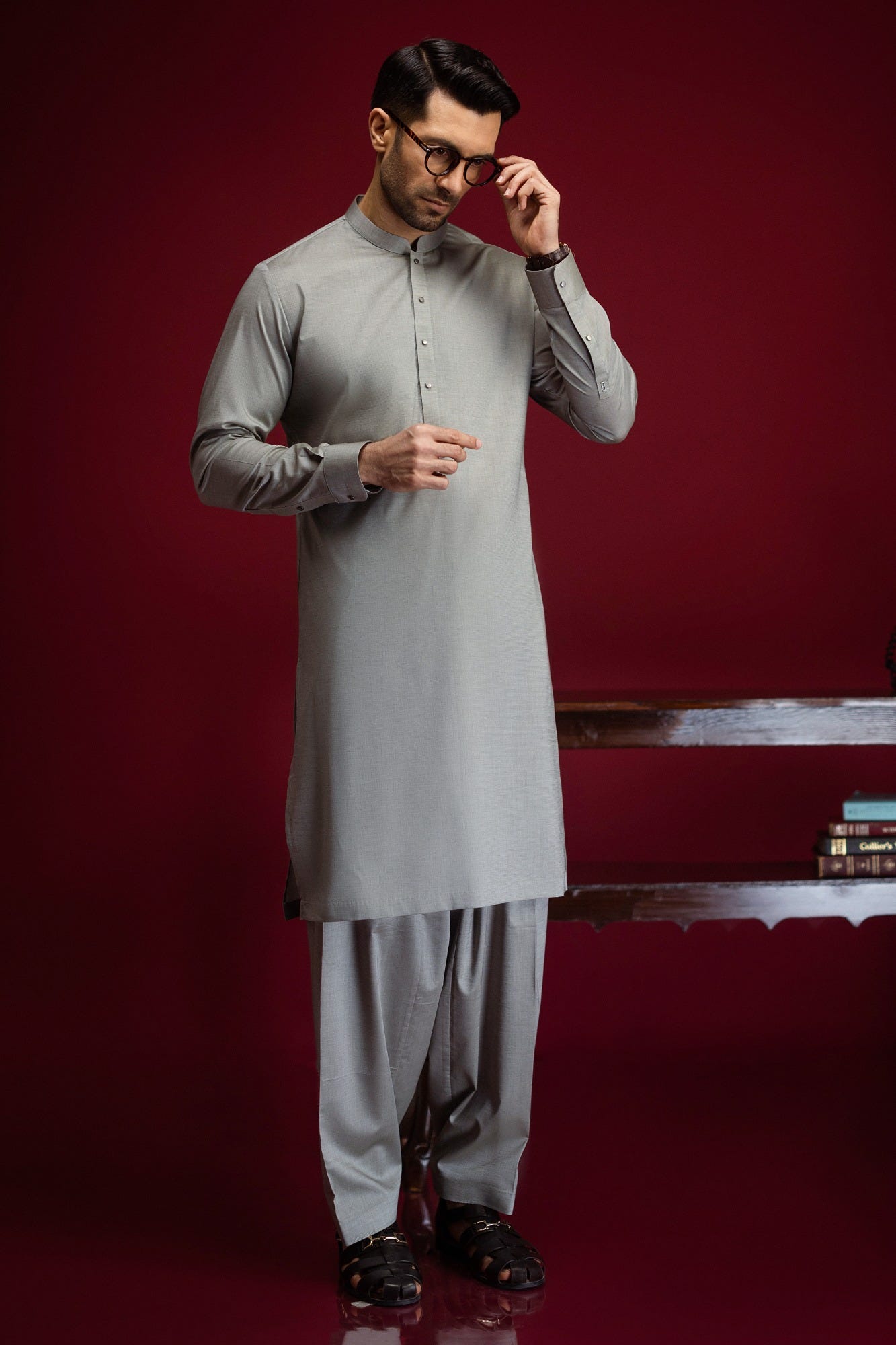 ELISTA - LIGHT OLIVE COTTON KAMEEZ SHALWAR