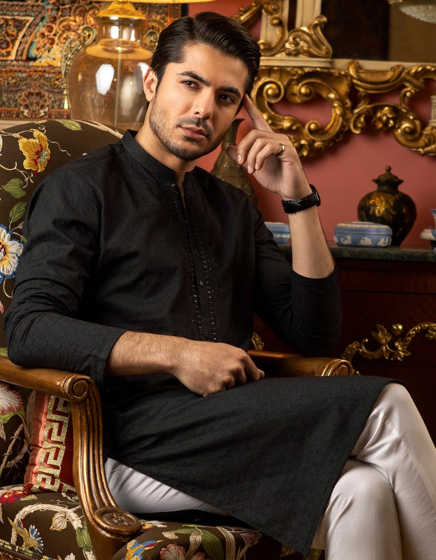 BLACK COTTON KURTA | JJK-S-40206