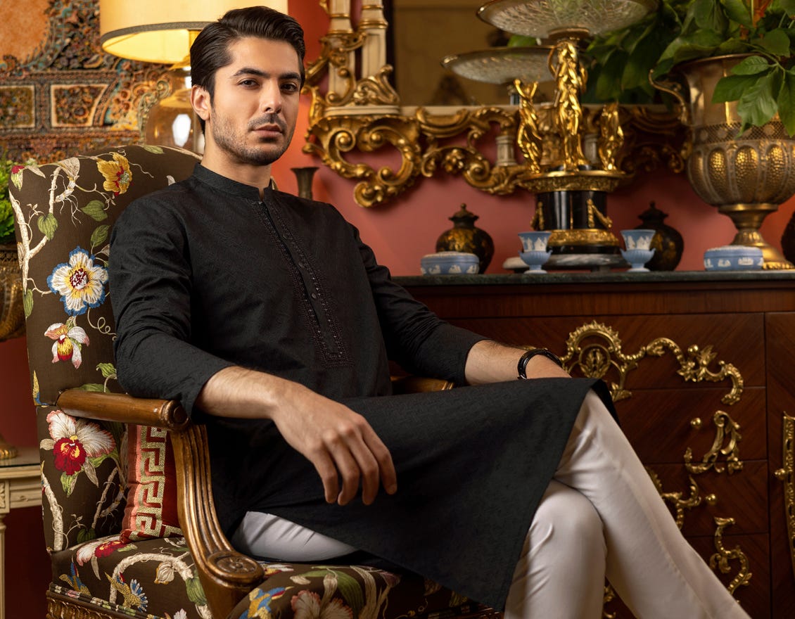BLACK COTTON KURTA | JJK-S-40206