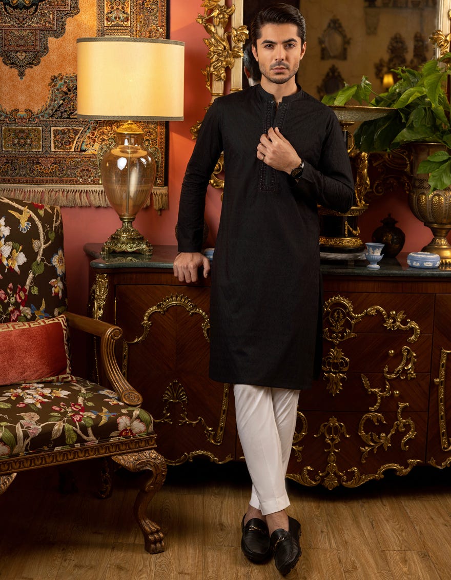 BLACK COTTON KURTA | JJK-S-40206