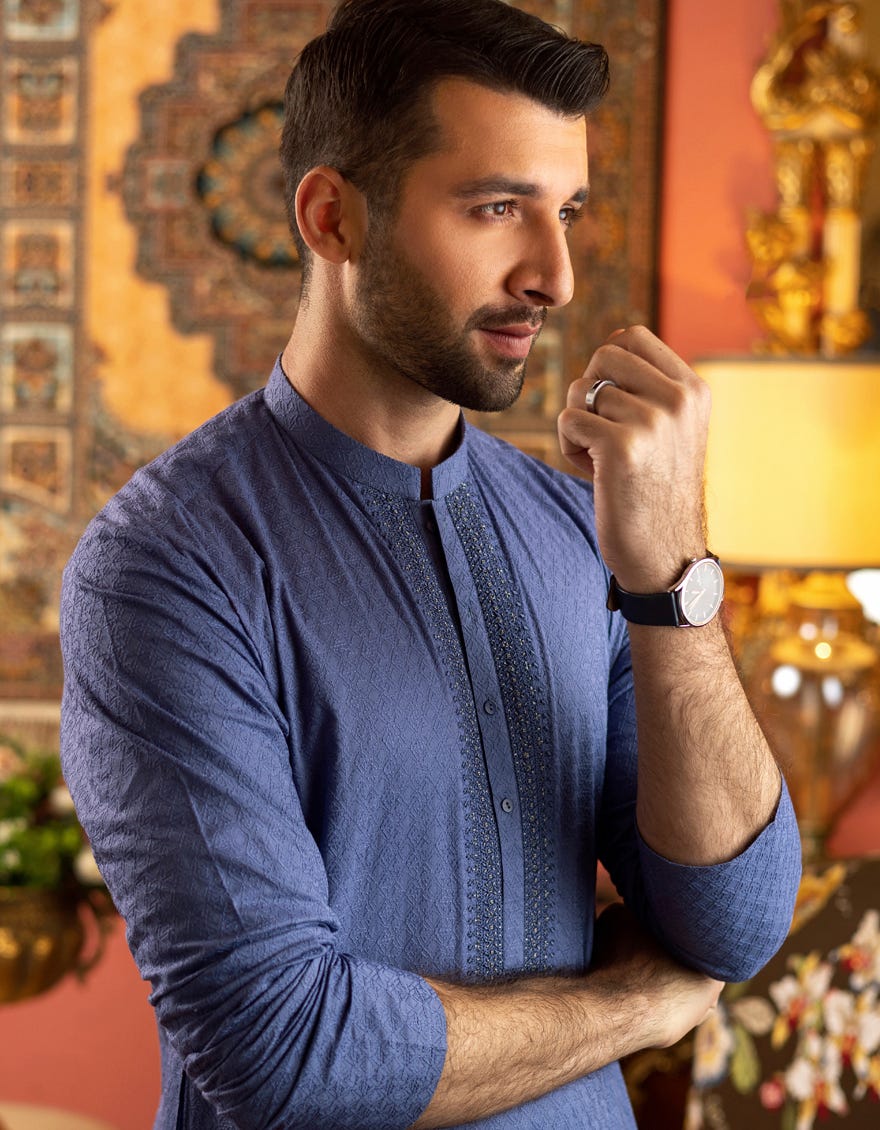 BLUE COTTON KURTA | JJK-S-40207