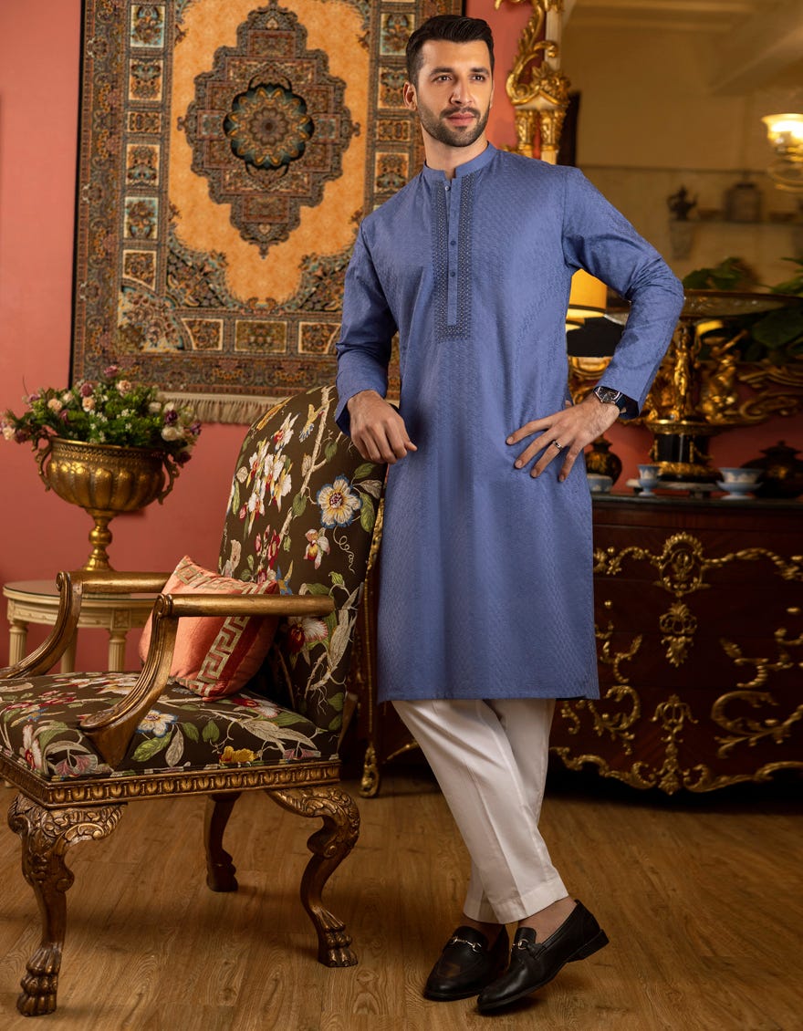 BLUE COTTON KURTA | JJK-S-40207