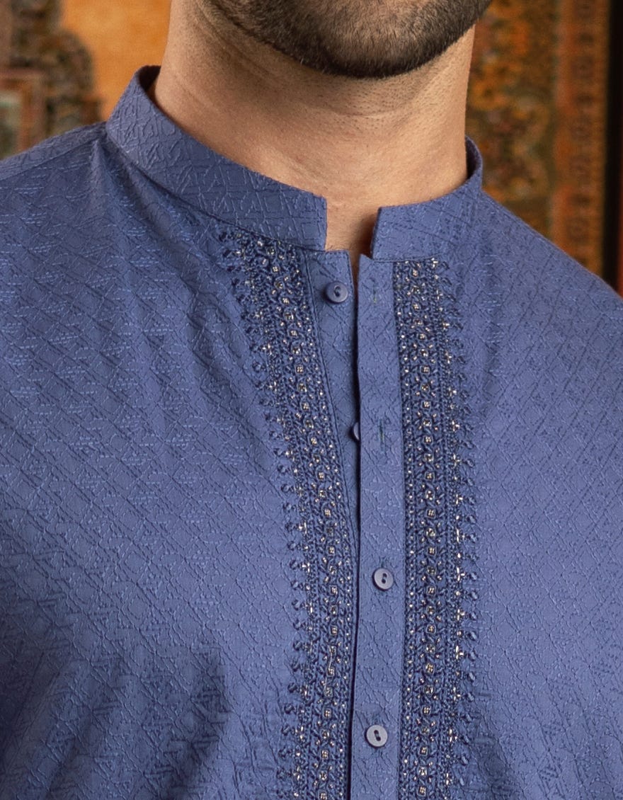 BLUE COTTON KURTA | JJK-S-40207