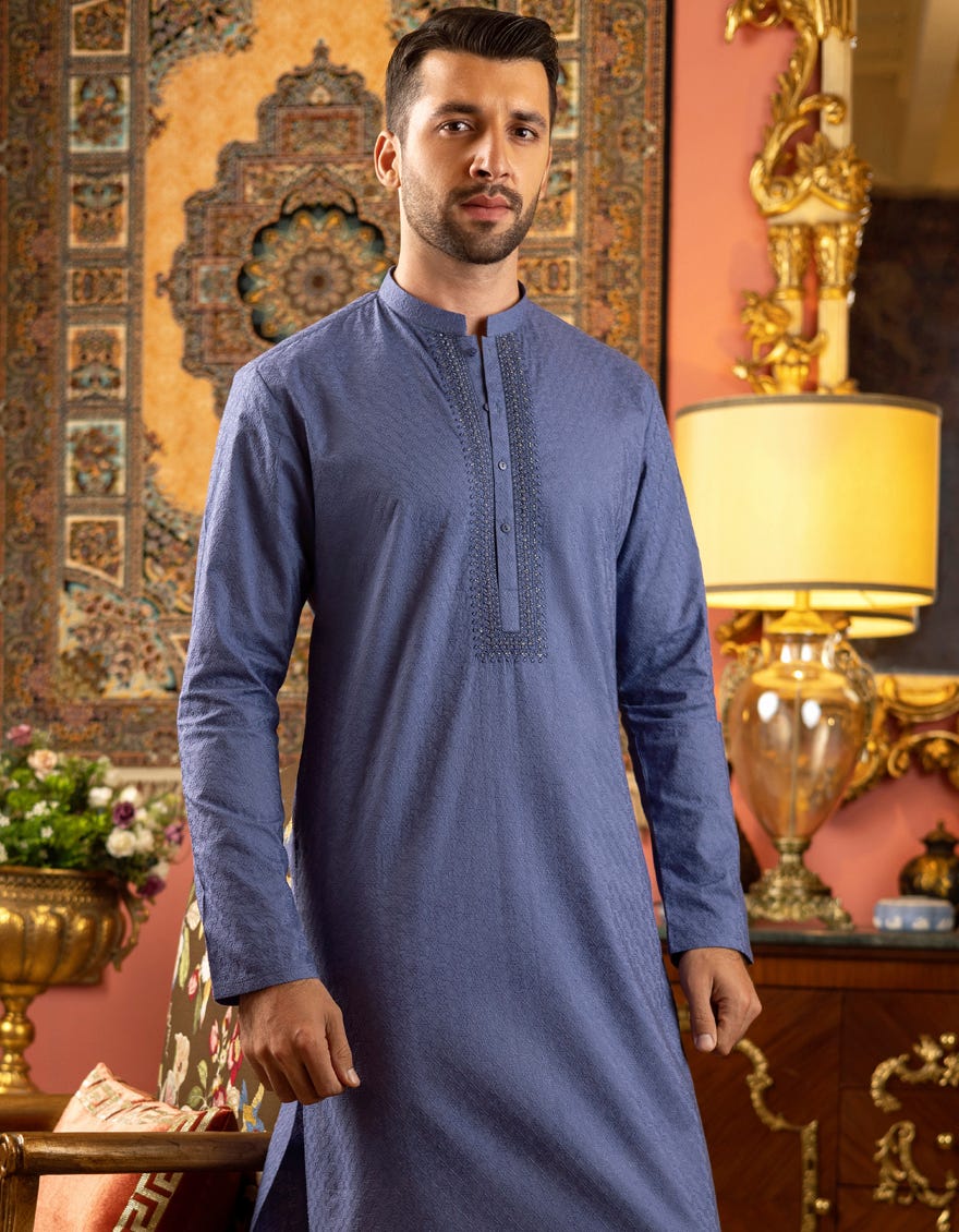 BLUE COTTON KURTA | JJK-S-40207
