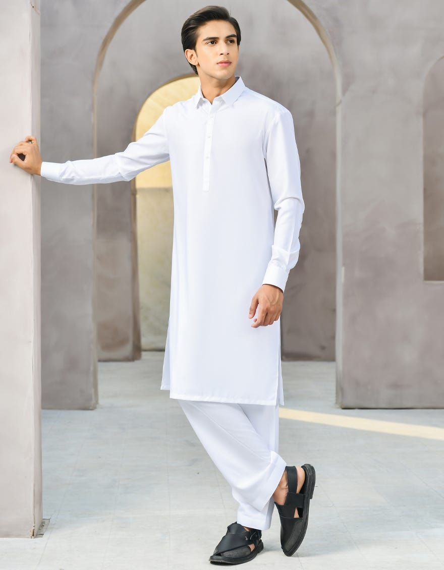 WHITE BLENDED KAMEEZ SHALWAR | JTKS-S-40224-R1