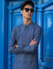 DENIM BLUE COTTON KURTA PAJAMA | JJKP-S-40235