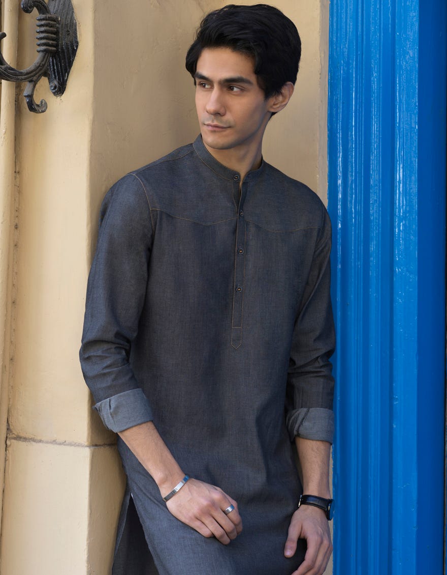 DENIM GREY COTTON KURTA PAJAMA | JJKP-S-40236
