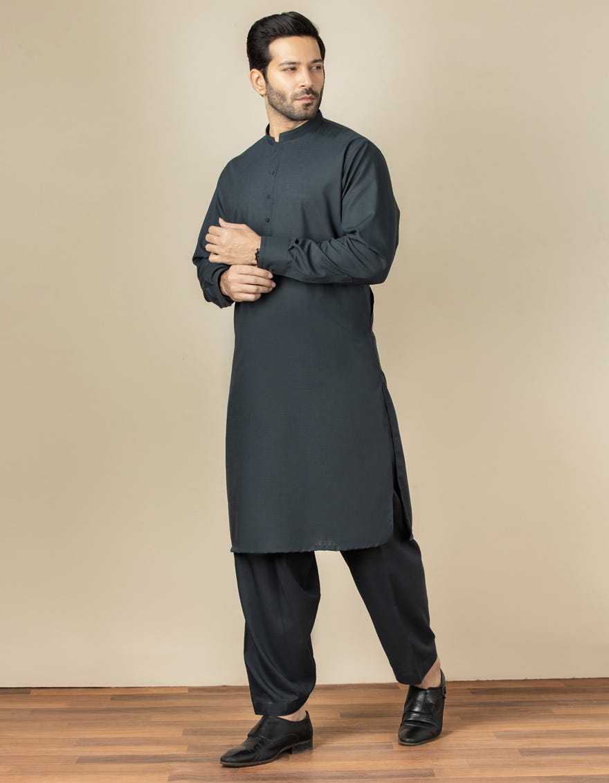 DEEP GREEN BLENDED KAMEEZ SHALWAR | JJKS-S-40261