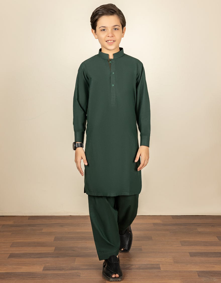 BOTTLE GREEN BLENDED KAMEEZ SHALWAR | JCKS-S-40268