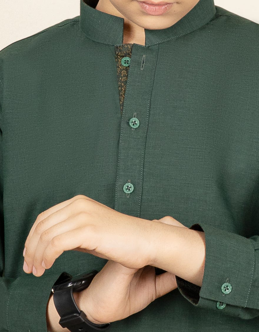 BOTTLE GREEN BLENDED KAMEEZ SHALWAR | JCKS-S-40268