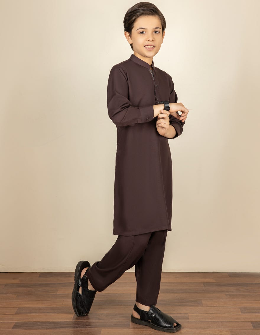 BURGUNDY BLENDED KAMEEZ SHALWAR | JCKS-S-40269