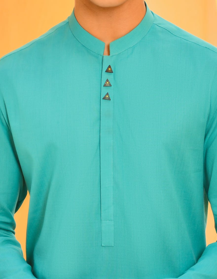 AQUA GREEN COTTON KURTA | JTK-S-40276