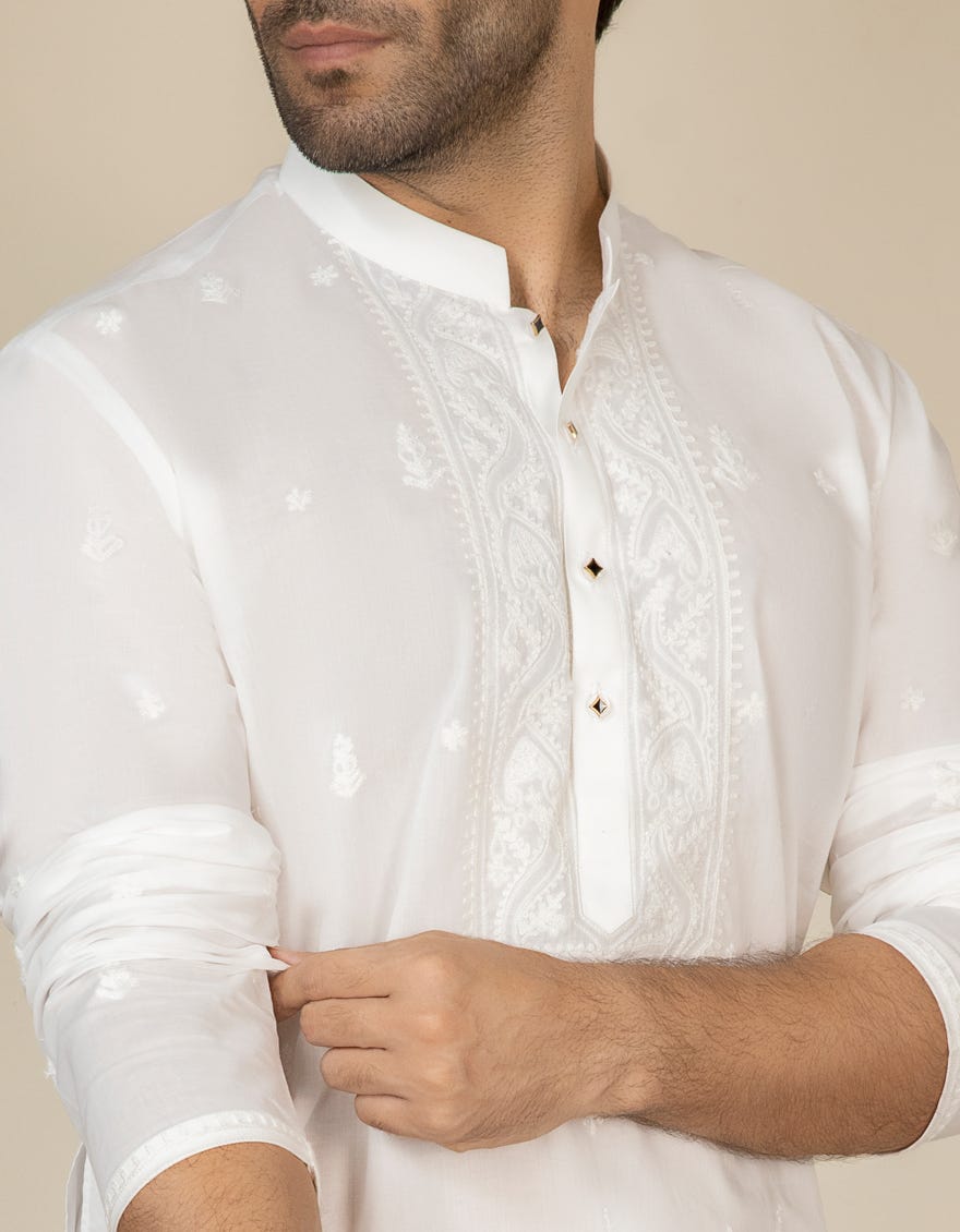 CREAM WHITE COTTON KURTA | JJK-S-40294