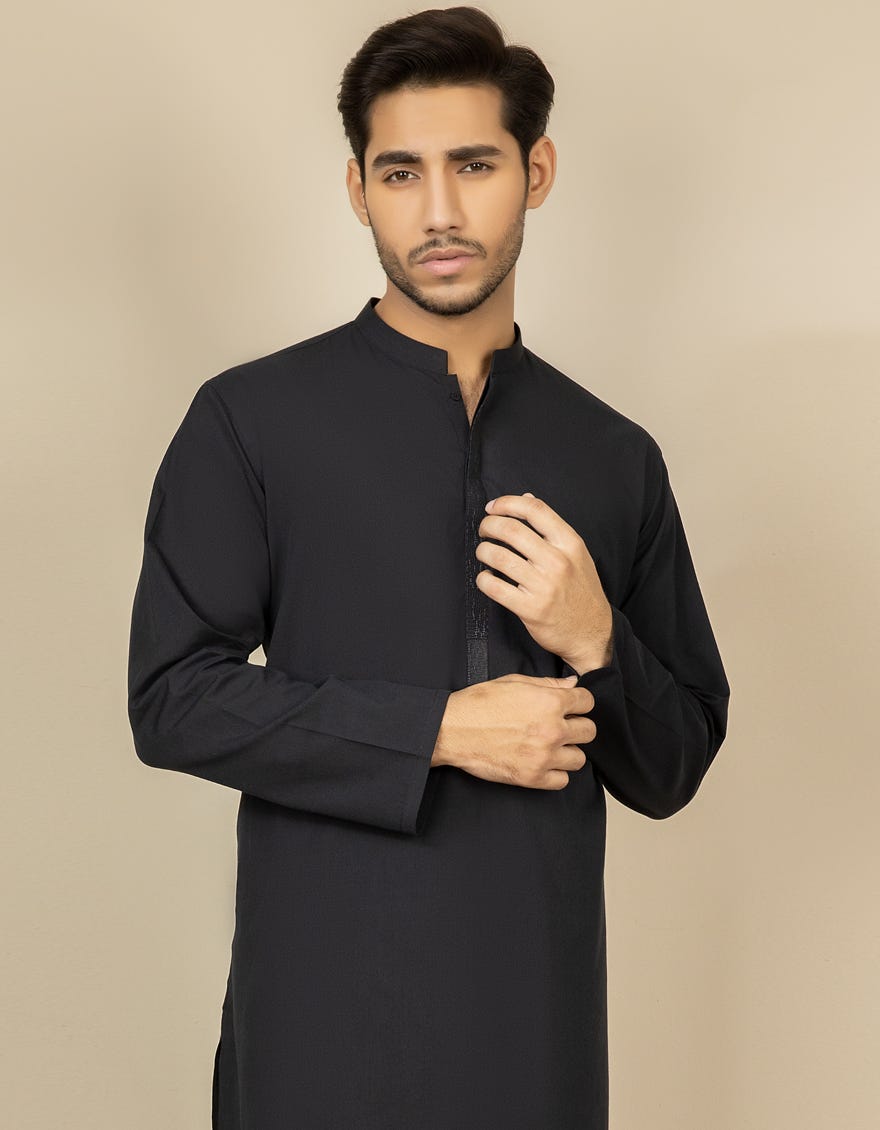BLACK COTTON KURTA | JJK-S-40295
