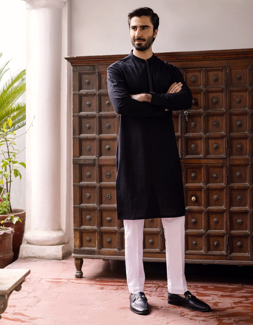 BLACK COTTON KURTA | JJK-A-40297