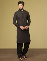 COFFEE BROWN BLENDED KAMEEZ SHALWAR & WAISTCOAT | JJKSVC-40318