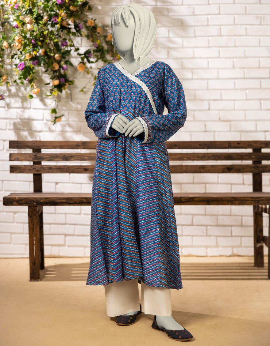 BLUE LAWN EMBROIDERED KURTI