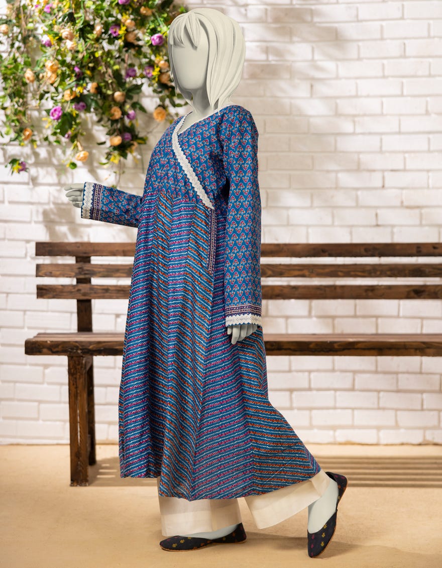 BLUE LAWN EMBROIDERED KURTI
