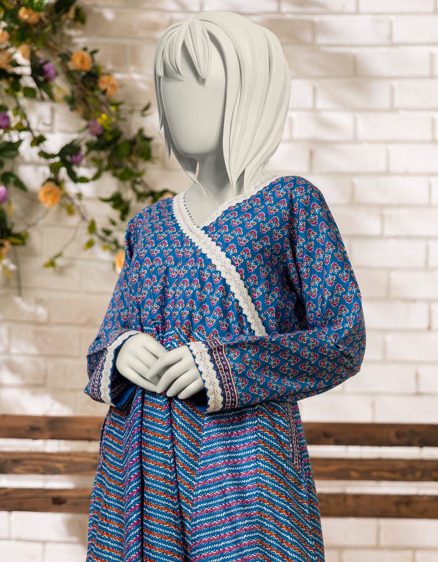 BLUE LAWN EMBROIDERED KURTI