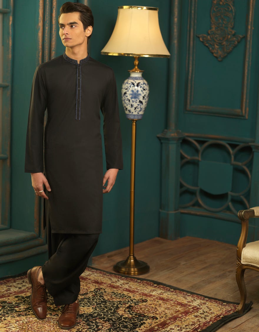 BLACK BLENDED KAMEEZ SHALWAR | JTKS-S-41098