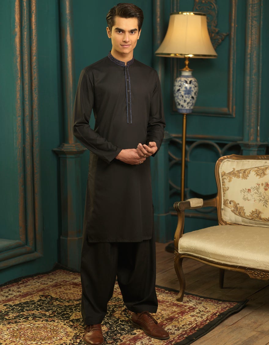 BLACK BLENDED KAMEEZ SHALWAR | JTKS-S-41098