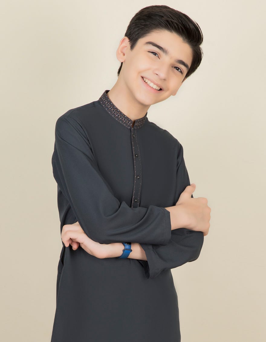 CHARCOAL GREY BLENDED KAMEEZ SHALWAR | JCKS-S-41099