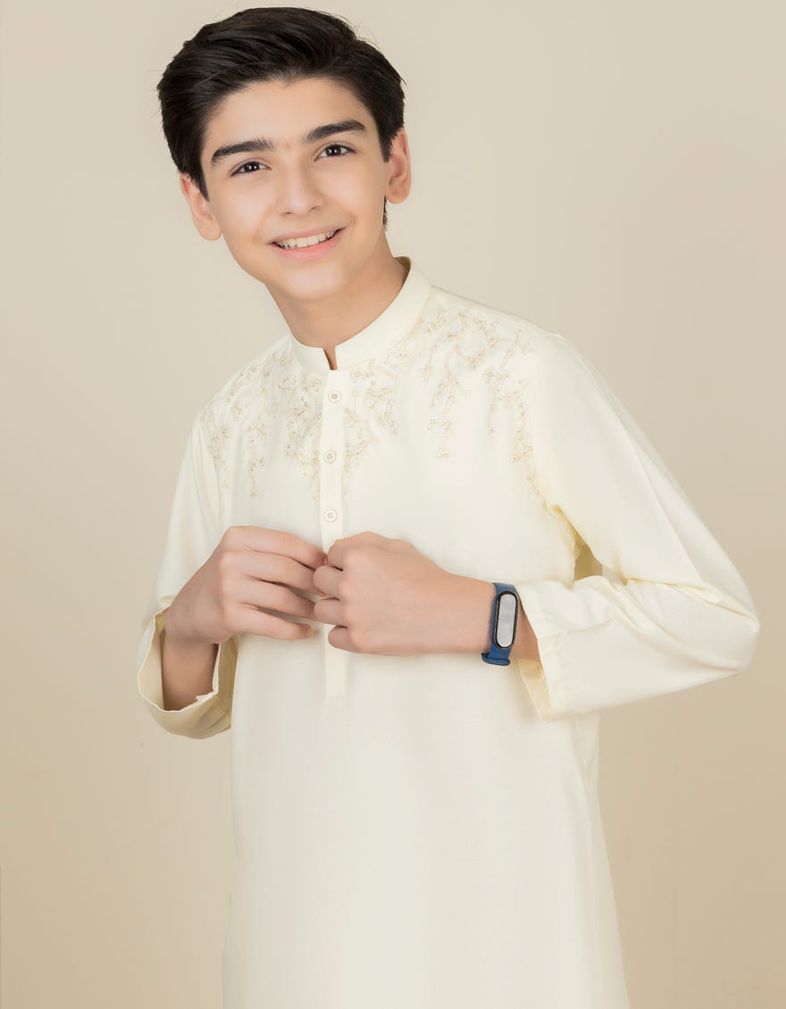 CREAM BLENDED KAMEEZ SHALWAR | JCKS-S-41101