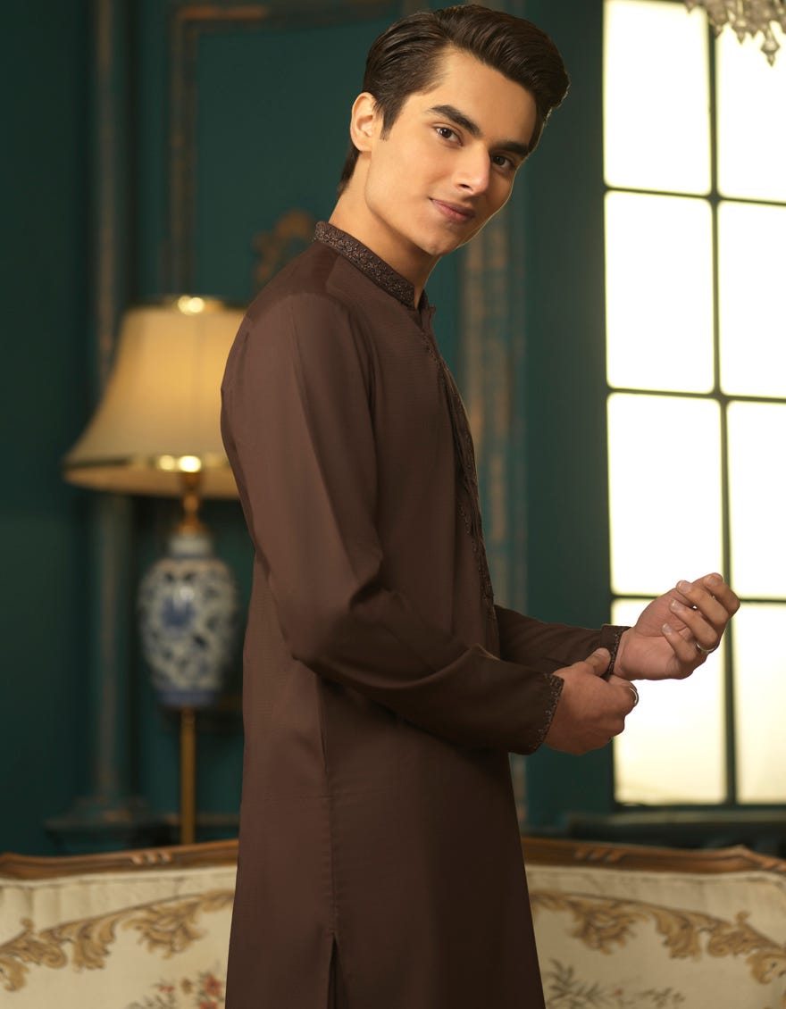 BROWN BLENDED KAMEEZ SHALWAR | JTKS-S-41106