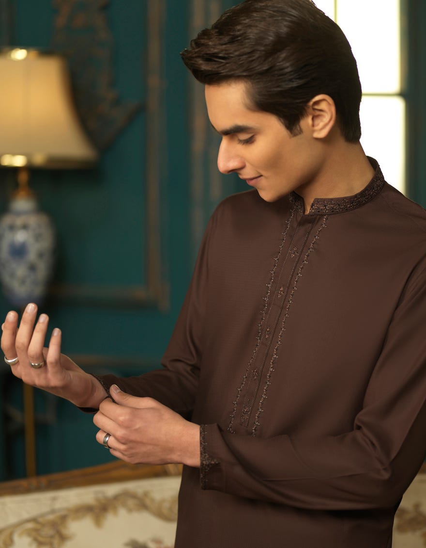 BROWN BLENDED KAMEEZ SHALWAR | JTKS-S-41106