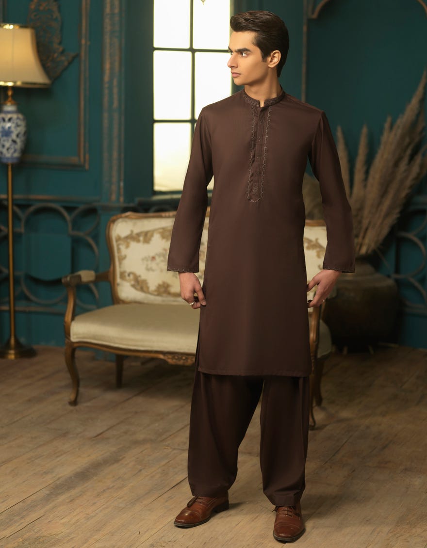BROWN BLENDED KAMEEZ SHALWAR | JTKS-S-41106