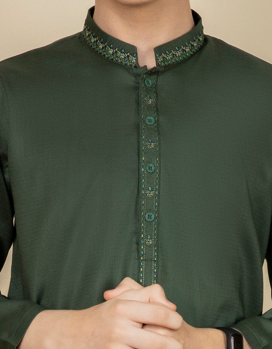 DARK GREEN COTTON KAMEEZ SHALWAR | JCKS-S-41121
