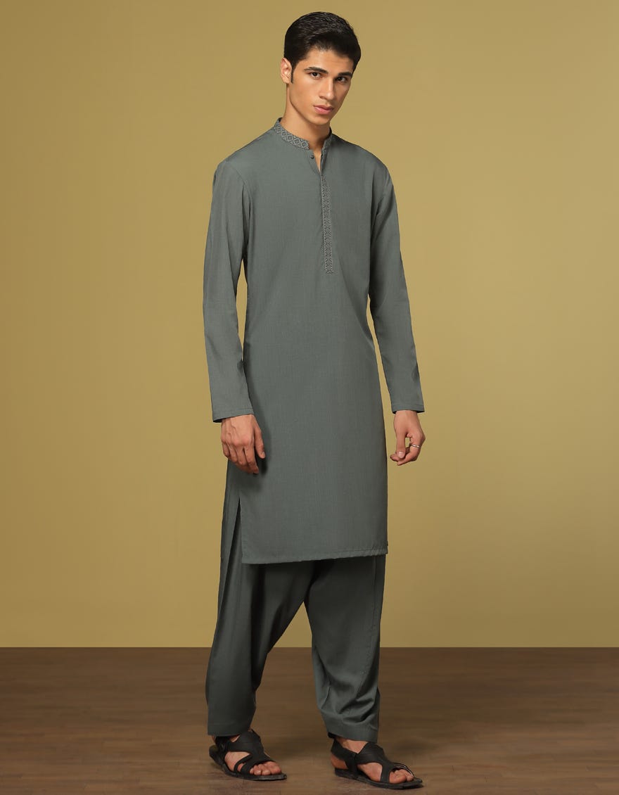DULL GREEN BLENDED KAMEEZ SHALWAR | JTKS-S-41160