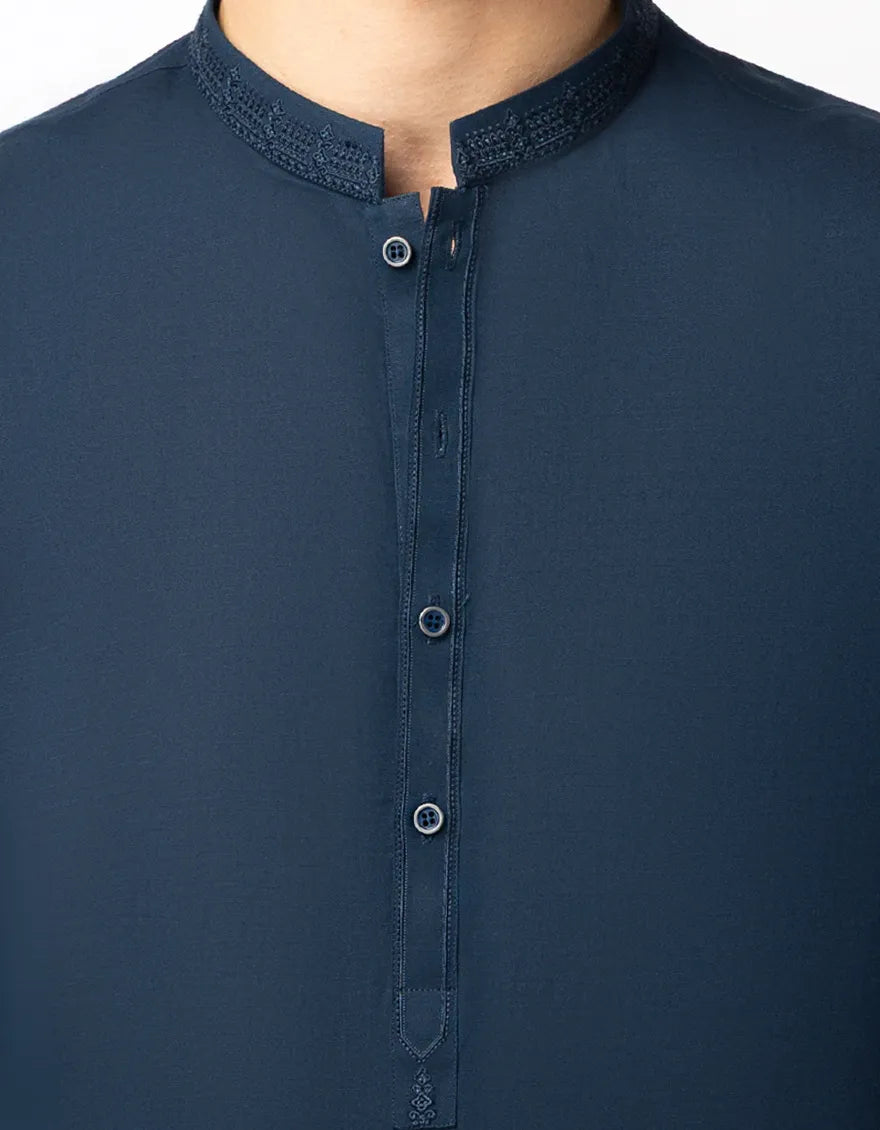 BLUE COTTON SEMI-FORMAL KAMEEZ SHALWAR