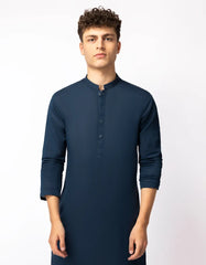 BLUE COTTON SEMI-FORMAL KAMEEZ SHALWAR