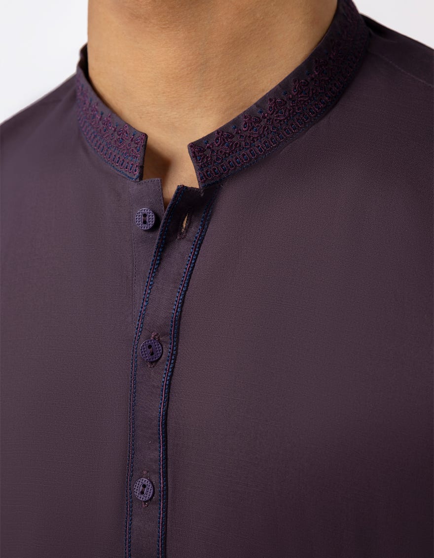 DEEP PURPLE COTTON SEMI-FORMAL KURTA