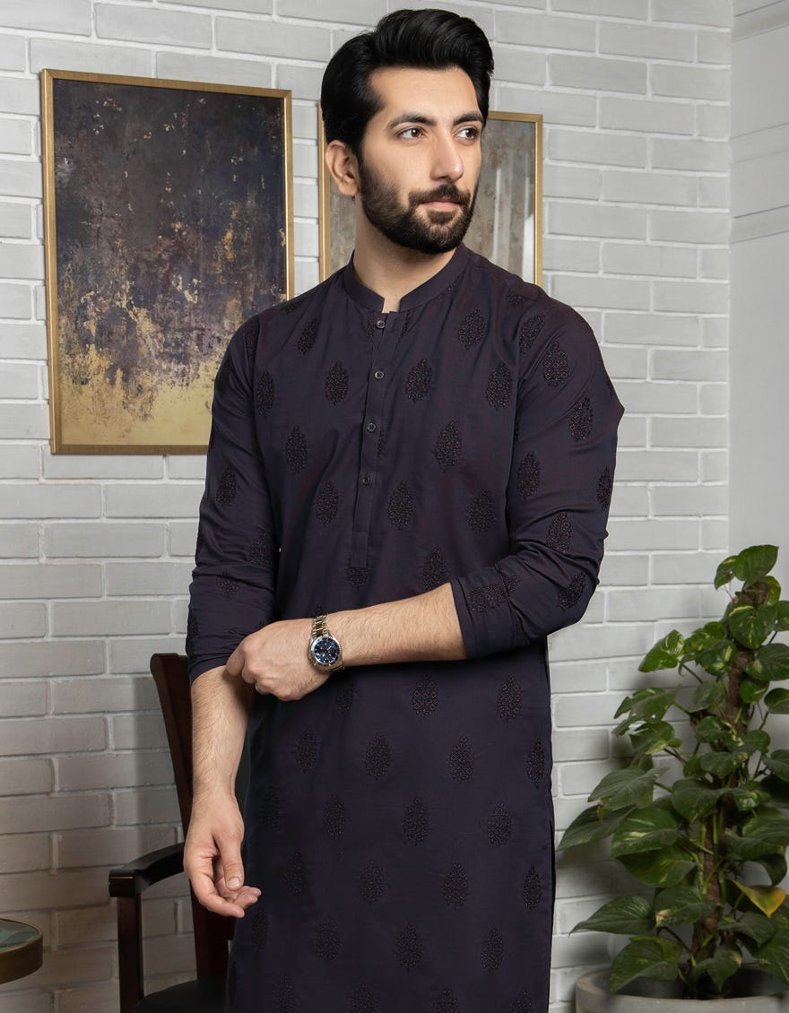 DARK PURPLE COTTON KURTA PAJAMA | JJKP-A-42213