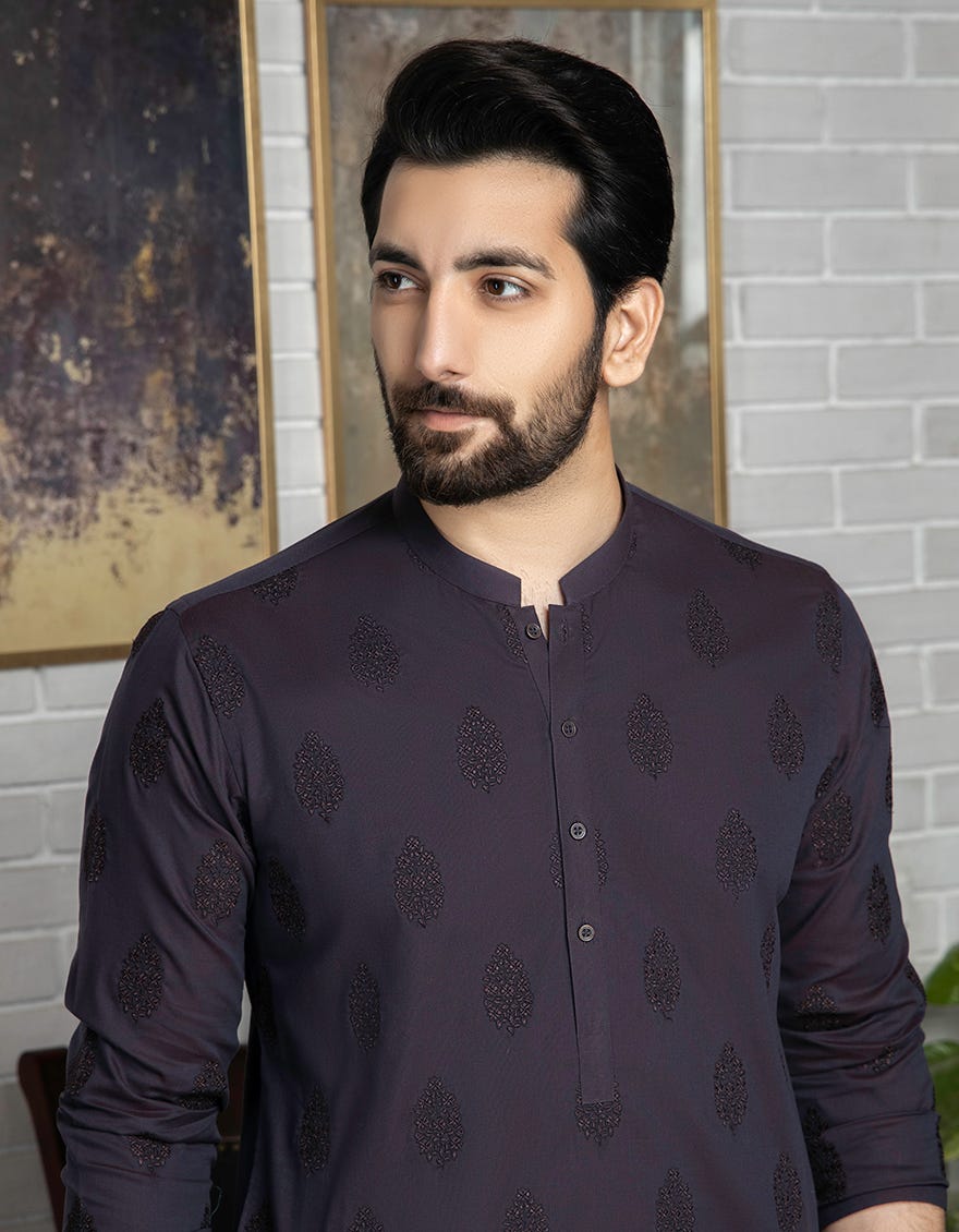DARK PURPLE COTTON KURTA PAJAMA | JJKP-A-42213