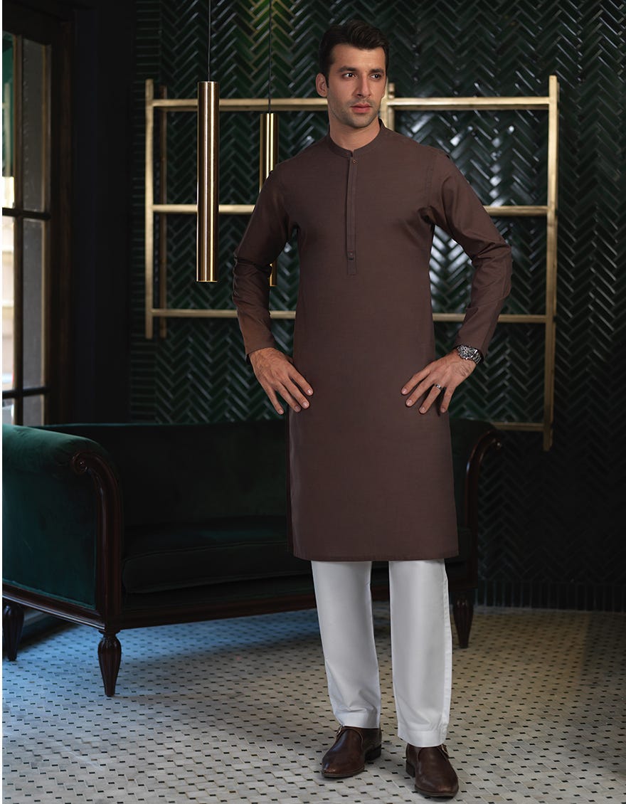 DARK BROWN COTTON KURTA | JJK-A-42283