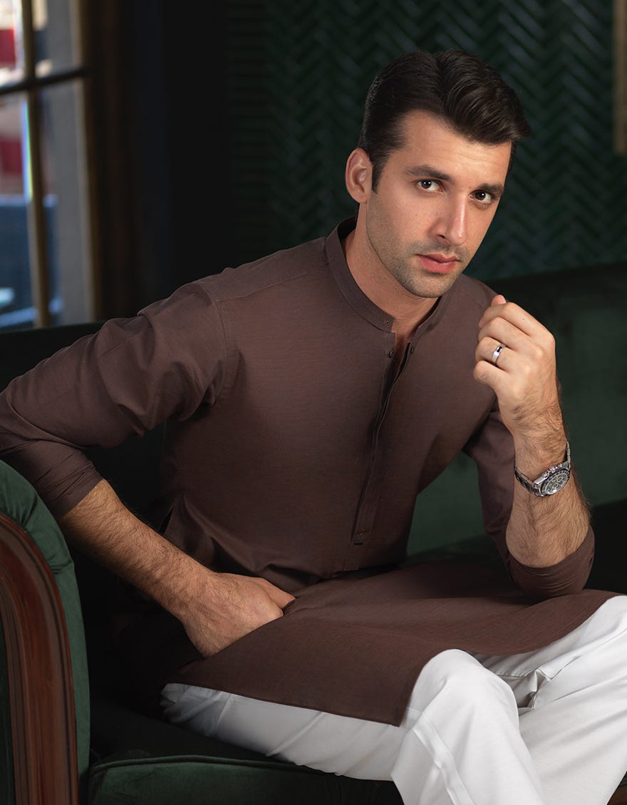 DARK BROWN COTTON KURTA | JJK-A-42283