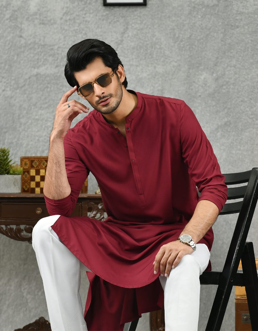 MAROON BLENDED KURTA | JJK-A-42288
