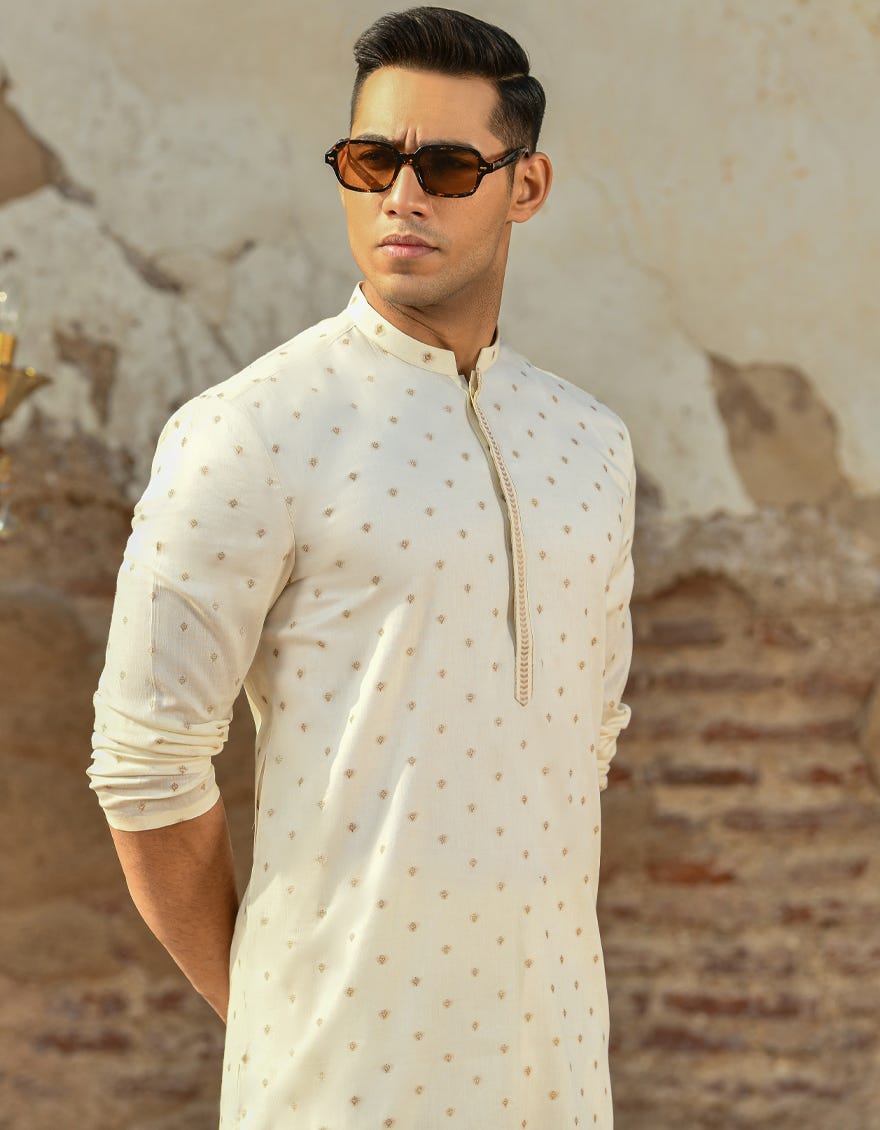 CREAM BLENDED KURTA | JJK-SP-42292