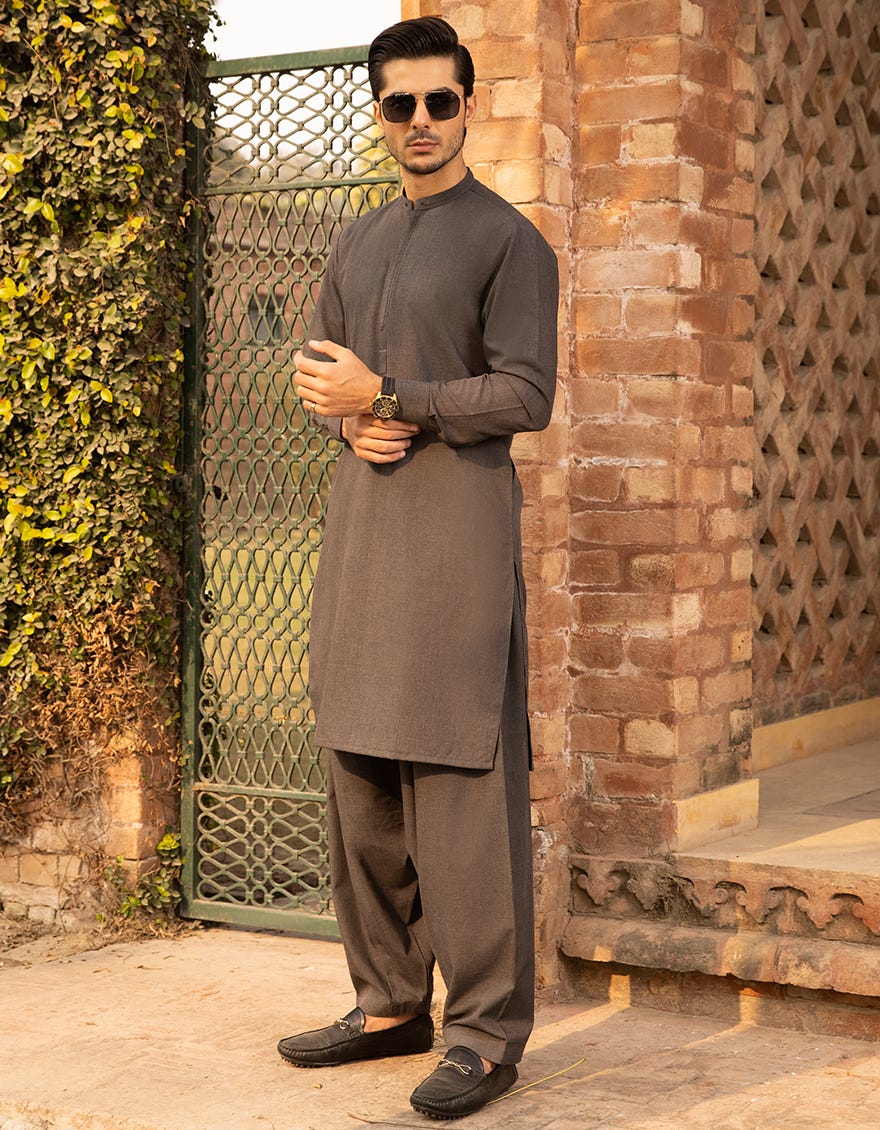 DARK GREY BLENDED KAMEEZ SHALWAR | JJKS-42334