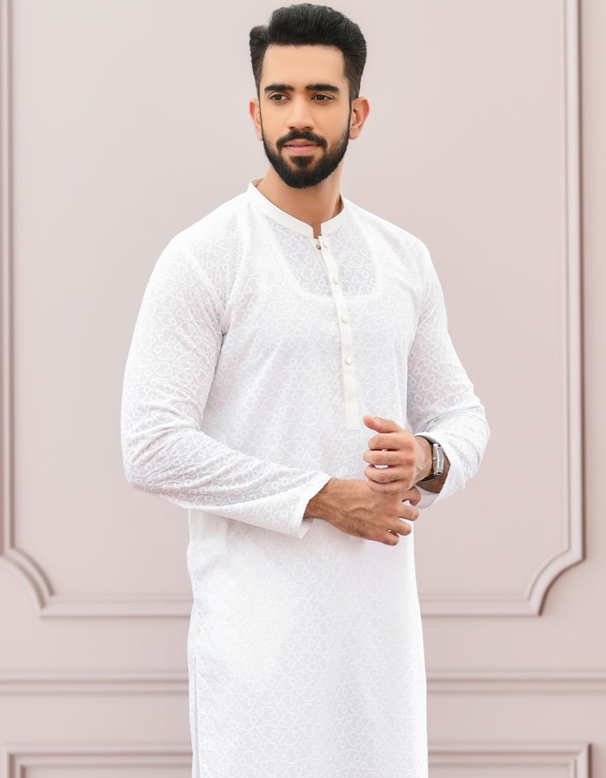 WHITE SCHIFFLI KURTA | JJK-A-42337
