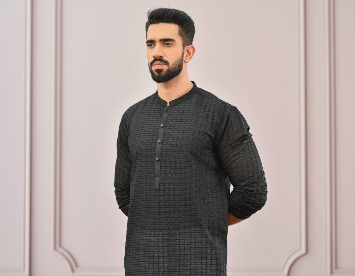 BLACK SCHIFFLI KURTA | JJK-A-42339