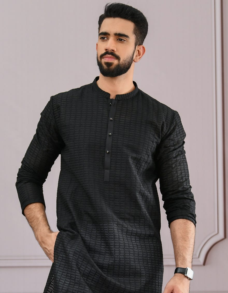 BLACK SCHIFFLI KURTA | JJK-A-42339