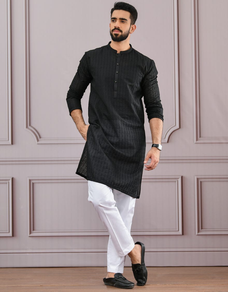 BLACK SCHIFFLI KURTA | JJK-A-42339