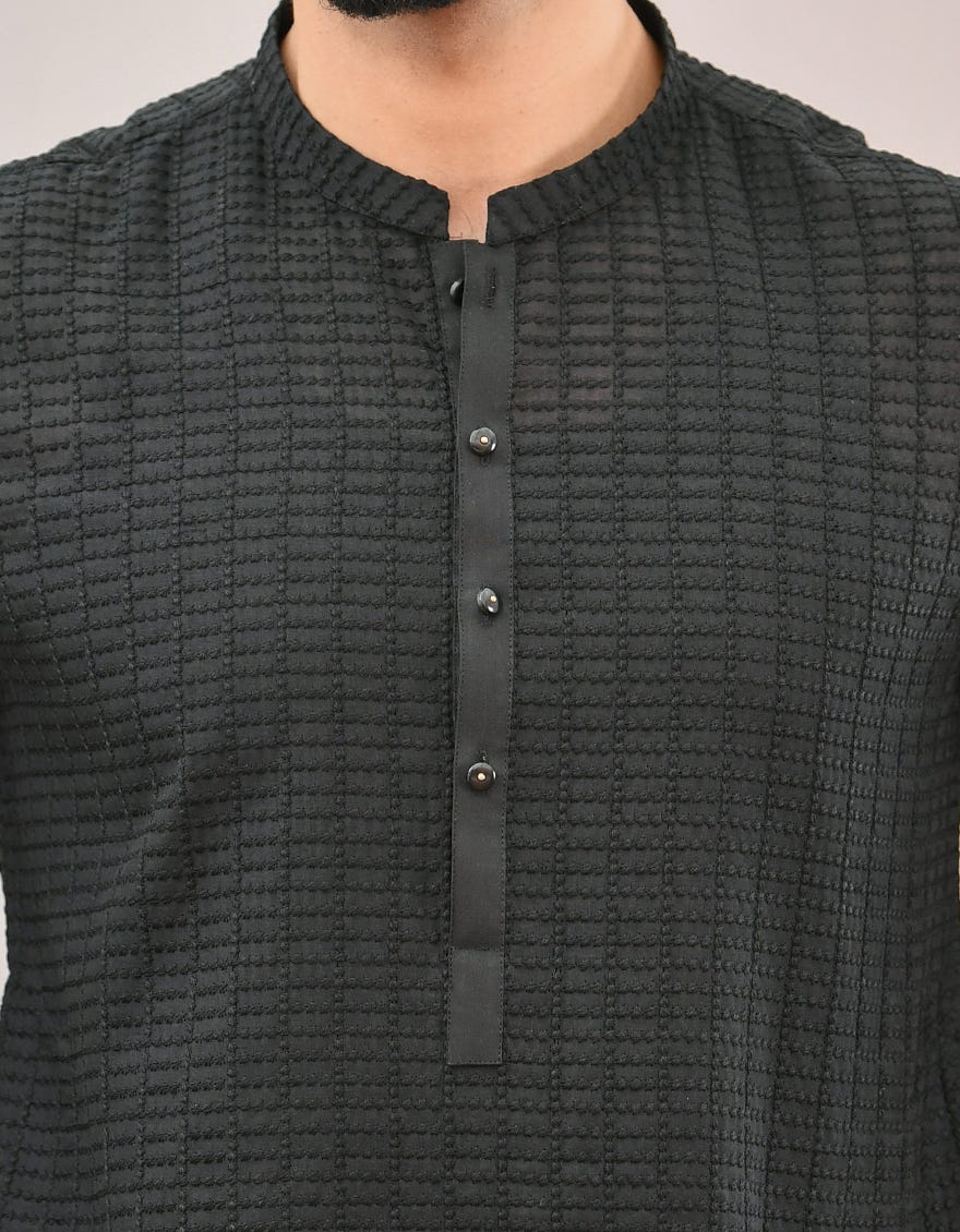 BLACK SCHIFFLI KURTA | JJK-A-42339