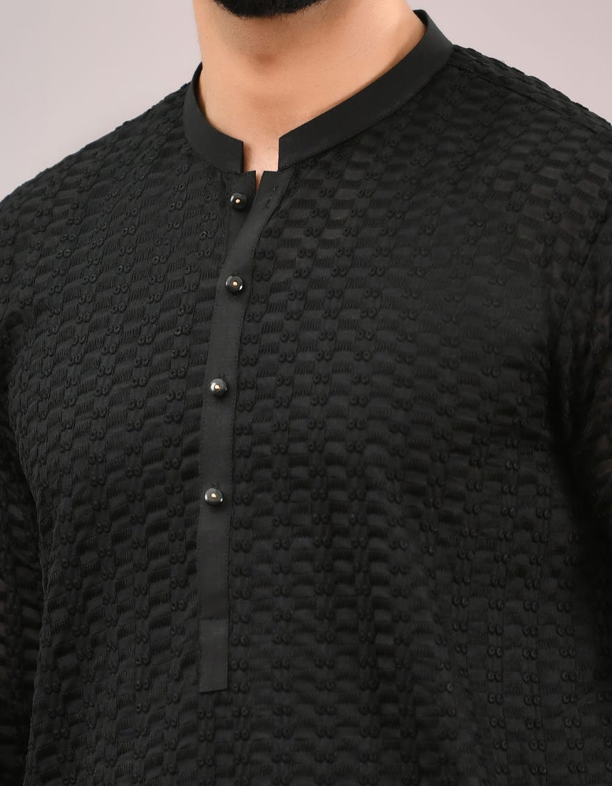 BLACK SCHIFFLI KURTA | JJK-A-42340