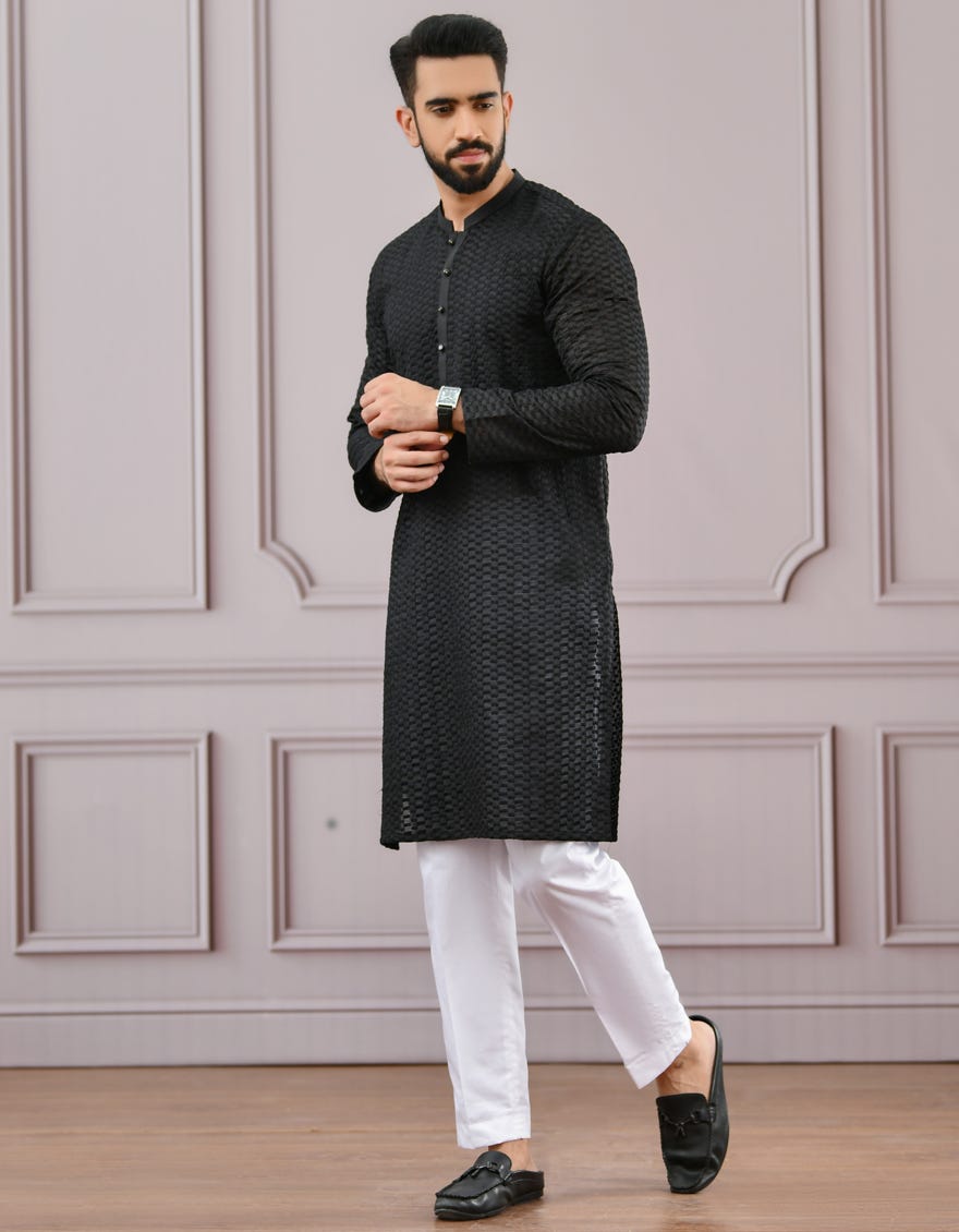 BLACK SCHIFFLI KURTA | JJK-A-42340