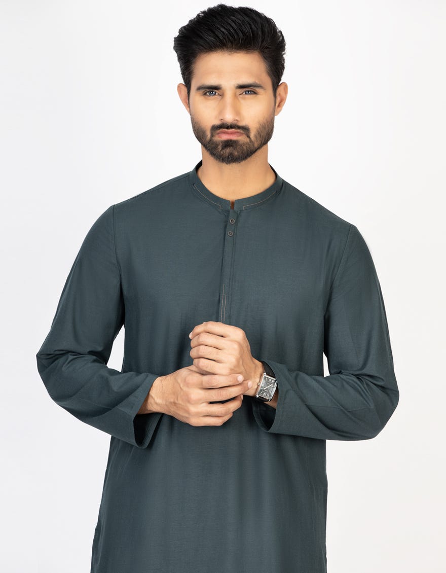 EMERALD GREEN BLENDED KURTA | JJK-A-42350